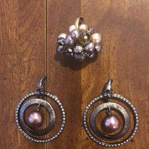Finest earring fantacy brown pearl with Ring